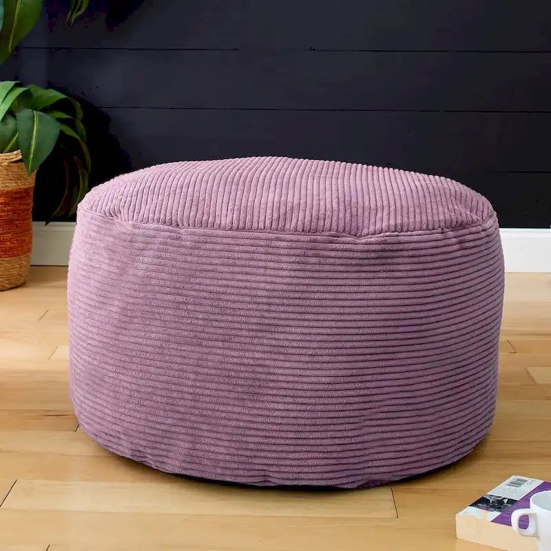 Puf otomano redondo de pana morada / gris claro / turquesa – 1 persona