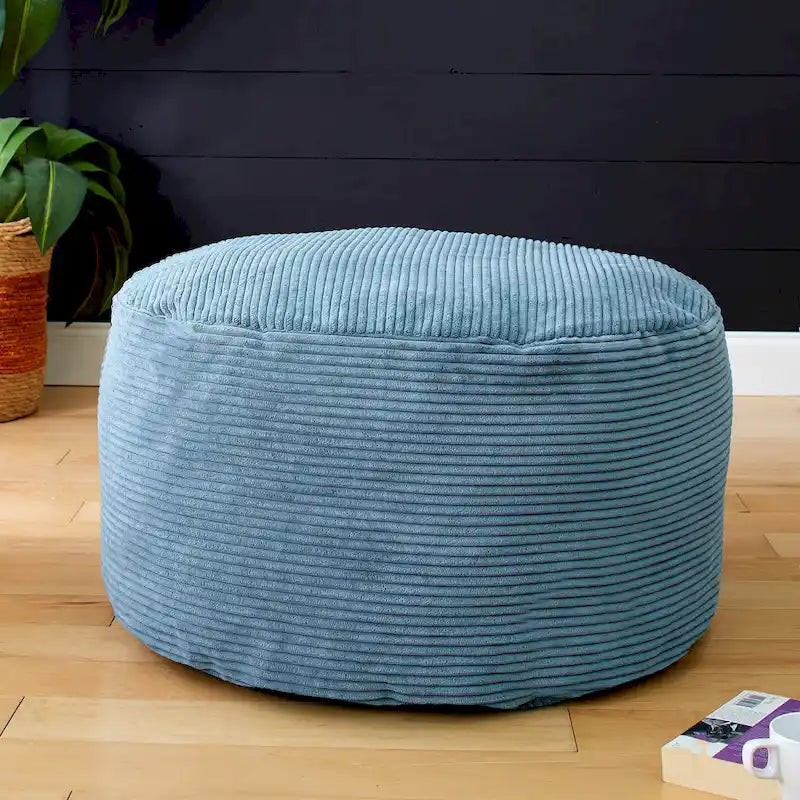 Puf otomano redondo de pana morada / gris claro / turquesa – 1 persona