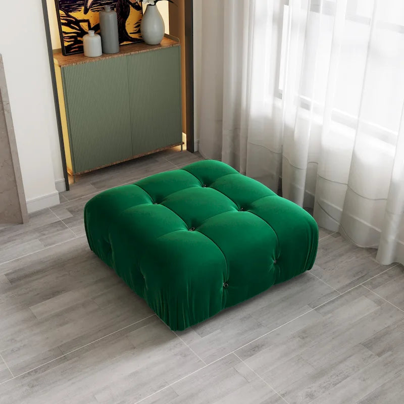 Otomana cuadrada de terciopelo, beige/negro/verde/naranja, 1 asiento