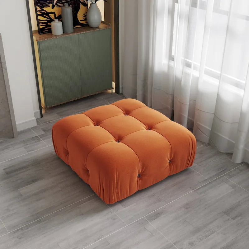 Otomana cuadrada de terciopelo, beige/negro/verde/naranja, 1 asiento
