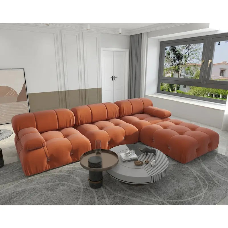 Otomana cuadrada de terciopelo, beige/negro/verde/naranja, 1 asiento