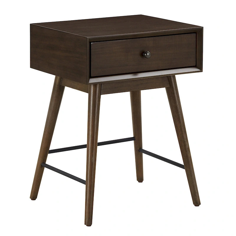 Mesa auxiliar de mediados de siglo con 1 cajón, color nogal oscuro/marrón