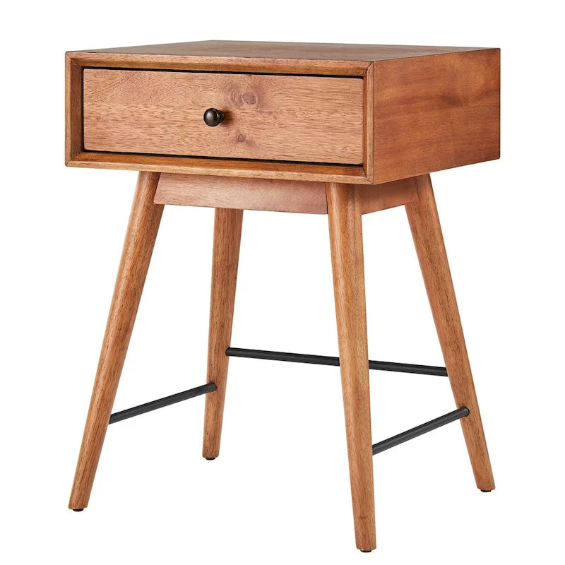 Mesa auxiliar de mediados de siglo con 1 cajón, color nogal oscuro/marrón