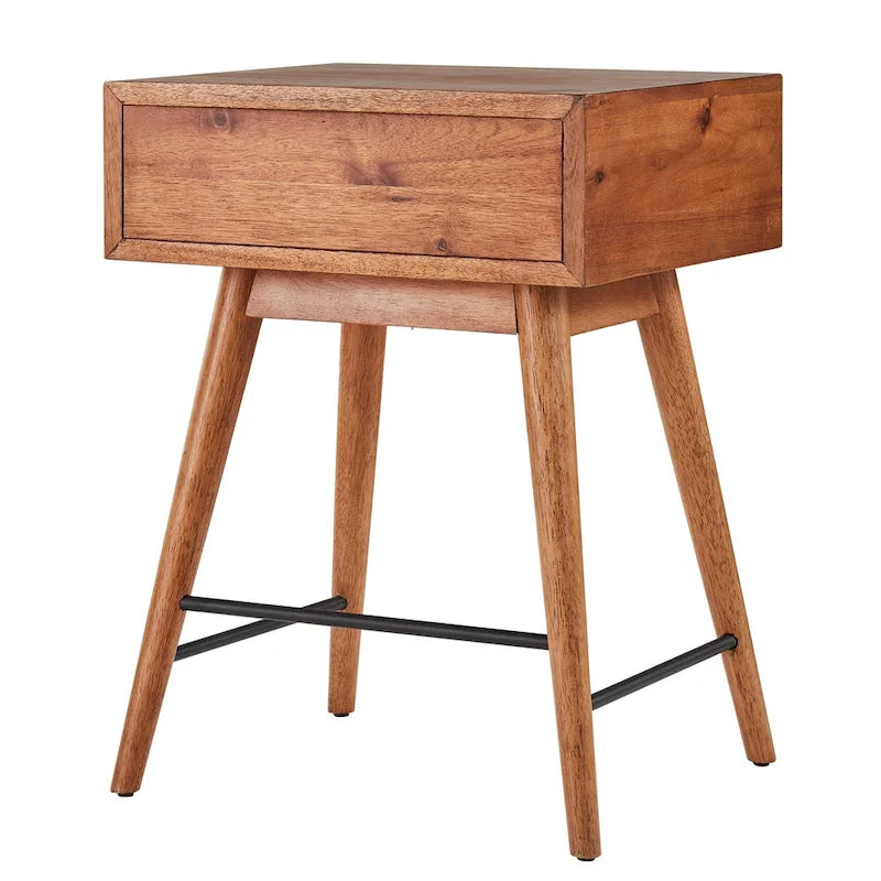 Mesa auxiliar de mediados de siglo con 1 cajón, color nogal oscuro/marrón