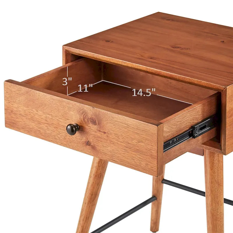 Mesa auxiliar de mediados de siglo con 1 cajón, color nogal oscuro/marrón