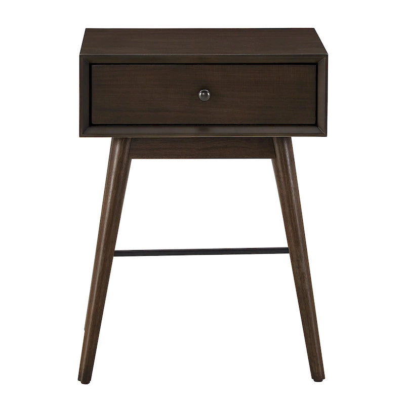 Mesa auxiliar de mediados de siglo con 1 cajón, color nogal oscuro/marrón