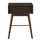 Mesa auxiliar de mediados de siglo con 1 cajón, color nogal oscuro/marrón