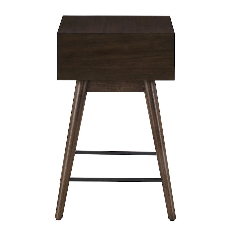 Mesa auxiliar de mediados de siglo con 1 cajón, color nogal oscuro/marrón