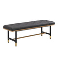Banco tapizado con botones de piel sintética gris / marrón / beige y patas de metal dorado – 2 asientos