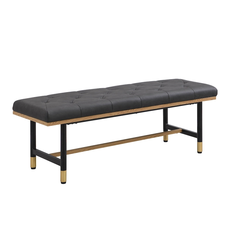 Banco tapizado con botones de piel sintética gris / marrón / beige y patas de metal dorado – 2 asientos