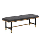 Banco tapizado con botones de piel sintética gris / marrón / beige y patas de metal dorado – 2 asientos