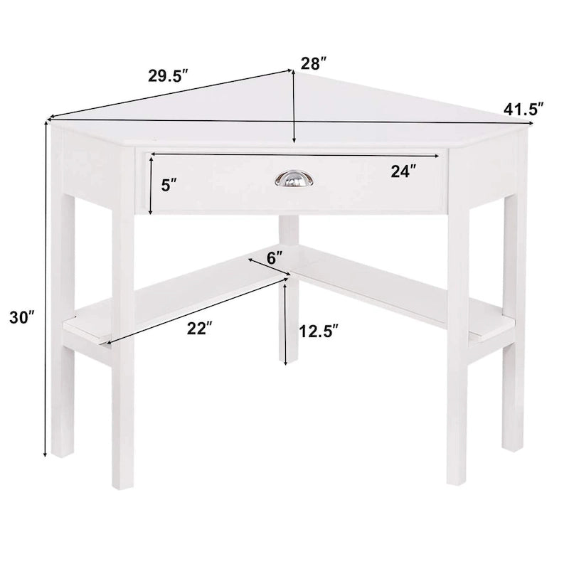 Escritorio de esquina blanco con cajón – Para una persona