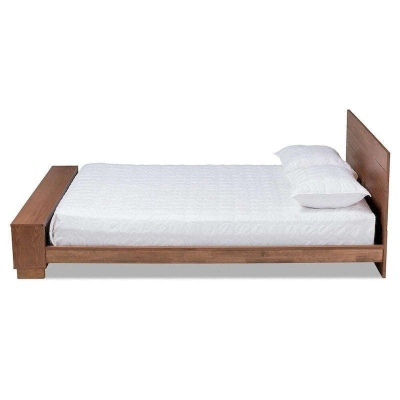 Cama tipo plataforma rústica de nogal ceniza con estribo tipo estantería – 1 persona/pareja