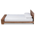 Cama tipo plataforma rústica de nogal ceniza con estribo tipo estantería – 1 persona/pareja