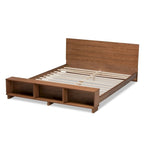 Cama tipo plataforma rústica de nogal ceniza con estribo tipo estantería – 1 persona/pareja