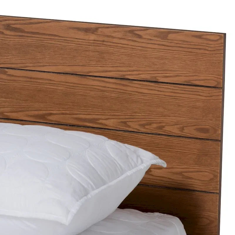 Cama tipo plataforma rústica de nogal ceniza con estribo tipo estantería – 1 persona/pareja