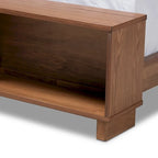 Cama tipo plataforma rústica de nogal ceniza con estribo tipo estantería – 1 persona/pareja