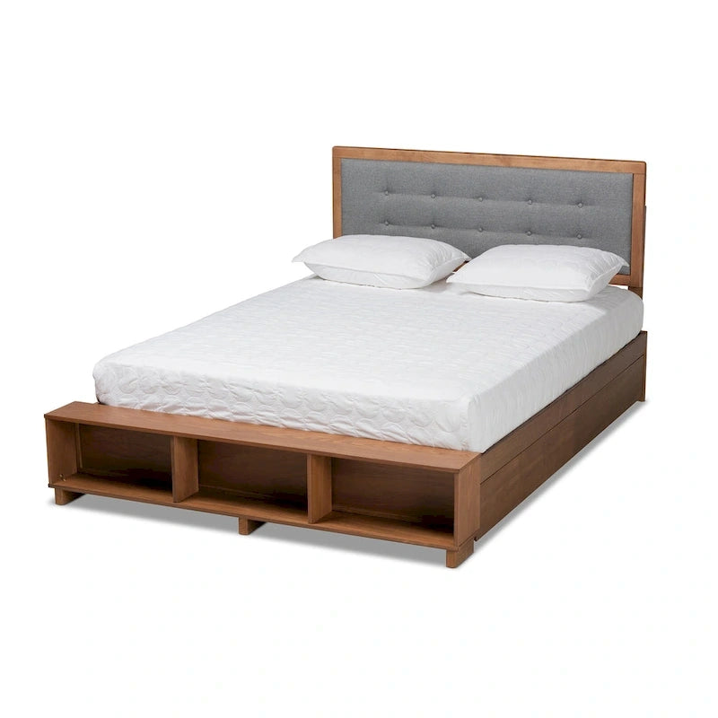 Cama de plataforma con almacenaje en gris oscuro y nogal ceniza con 4 cajones – Full/Queen/King
