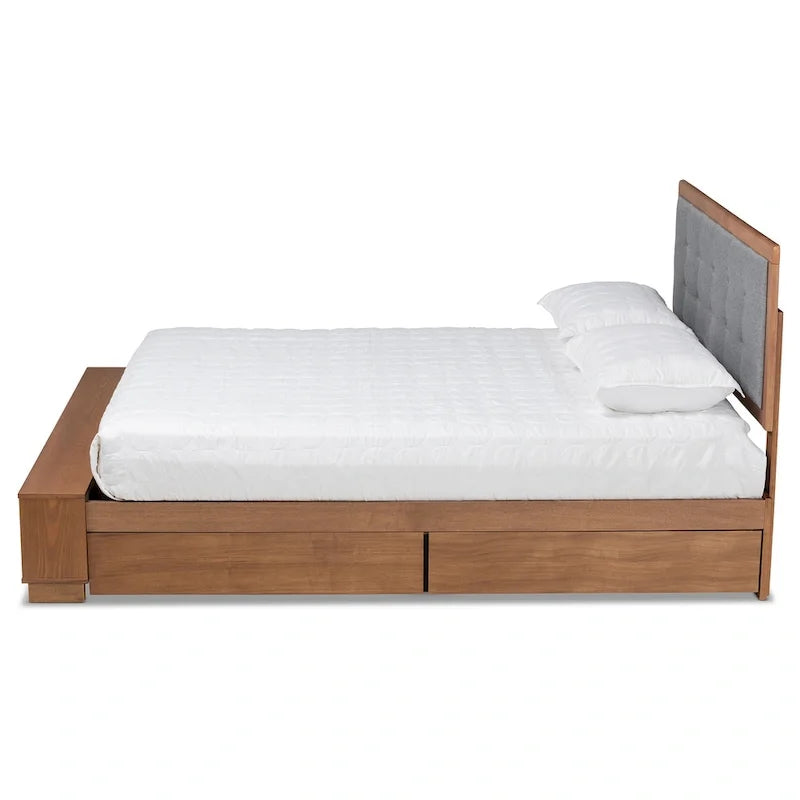 Cama de plataforma con almacenaje en gris oscuro y nogal ceniza con 4 cajones – Full/Queen/King