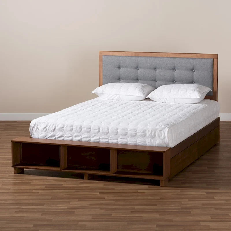 Cama de plataforma con almacenaje en gris oscuro y nogal ceniza con 4 cajones – Full/Queen/King