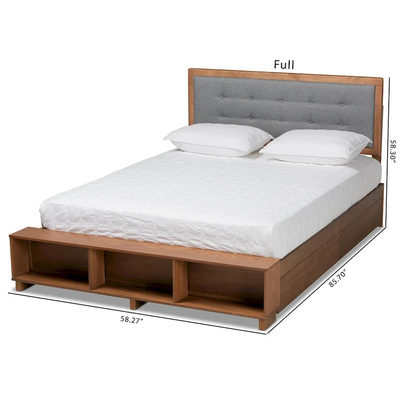 Cama de plataforma con almacenaje en gris oscuro y nogal ceniza con 4 cajones – Full/Queen/King