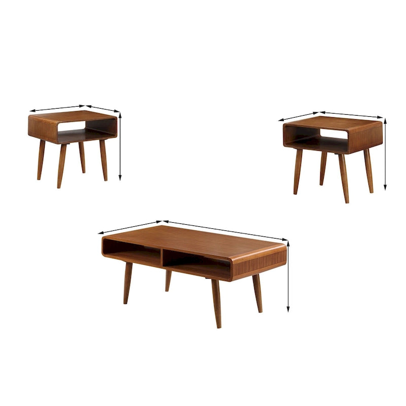 Juego de 3 Mesas Auxiliares de Madera Marrón – 2 Mesas Laterales + 1 Mesa de Centro