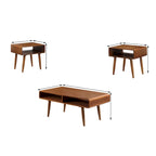 Juego de 3 Mesas Auxiliares de Madera Marrón – 2 Mesas Laterales + 1 Mesa de Centro