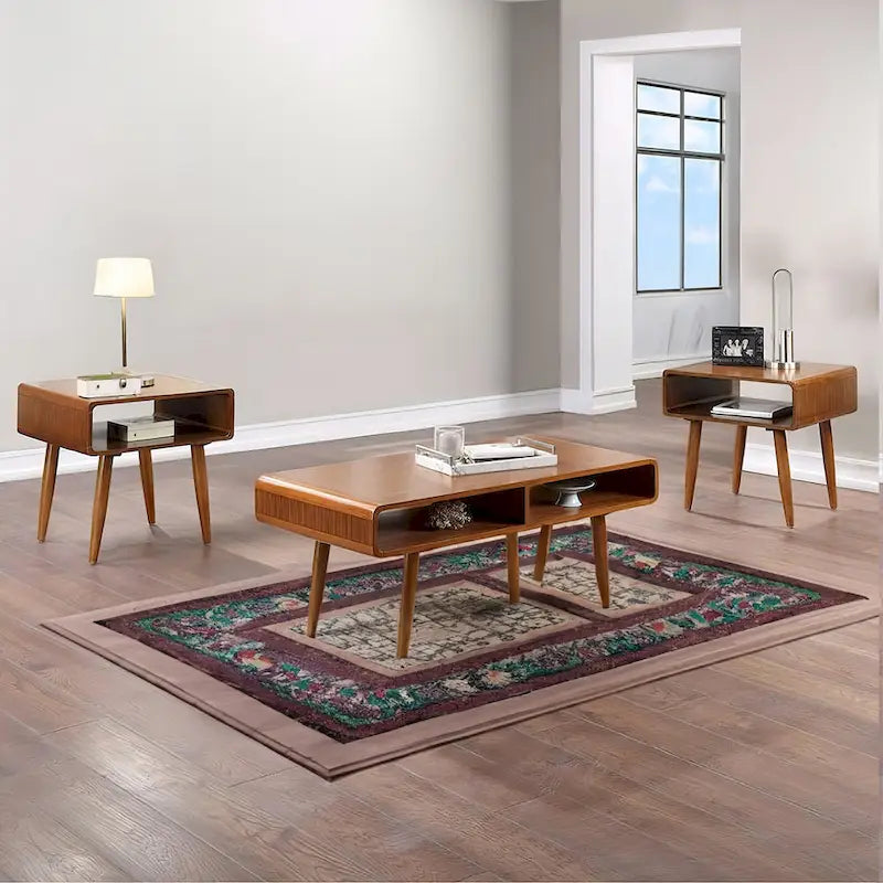 Juego de 3 Mesas Auxiliares de Madera Marrón – 2 Mesas Laterales + 1 Mesa de Centro