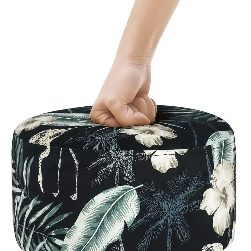 Puf redondo de terciopelo floral, asiento individual