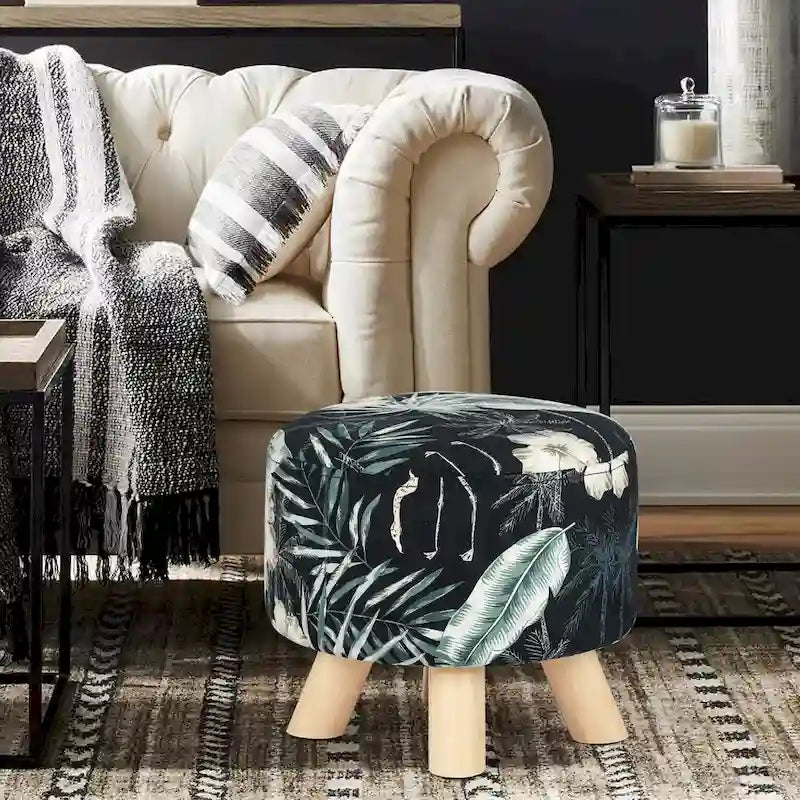 Puf redondo de terciopelo floral, asiento individual