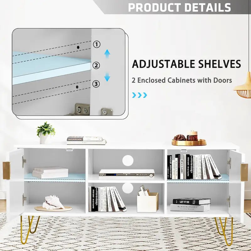 Mueble de TV moderno blanco/negro con estante abierto — Capacidad para TV de hasta 55", montaje para 2 personas