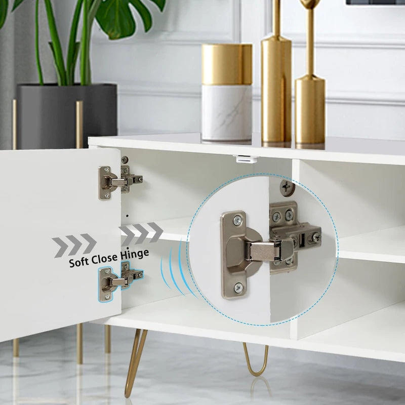 Mueble de TV moderno blanco/negro con estante abierto — Capacidad para TV de hasta 55", montaje para 2 personas