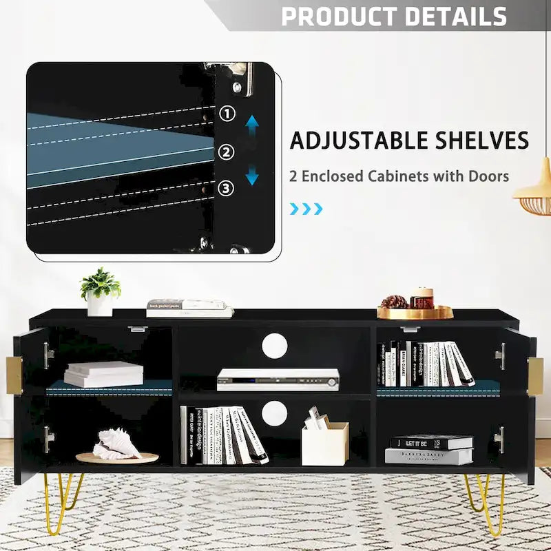 Mueble de TV moderno blanco/negro con estante abierto — Capacidad para TV de hasta 55", montaje para 2 personas