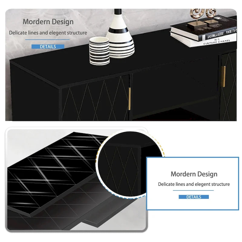Mueble de TV moderno blanco/negro con estante abierto — Capacidad para TV de hasta 55", montaje para 2 personas