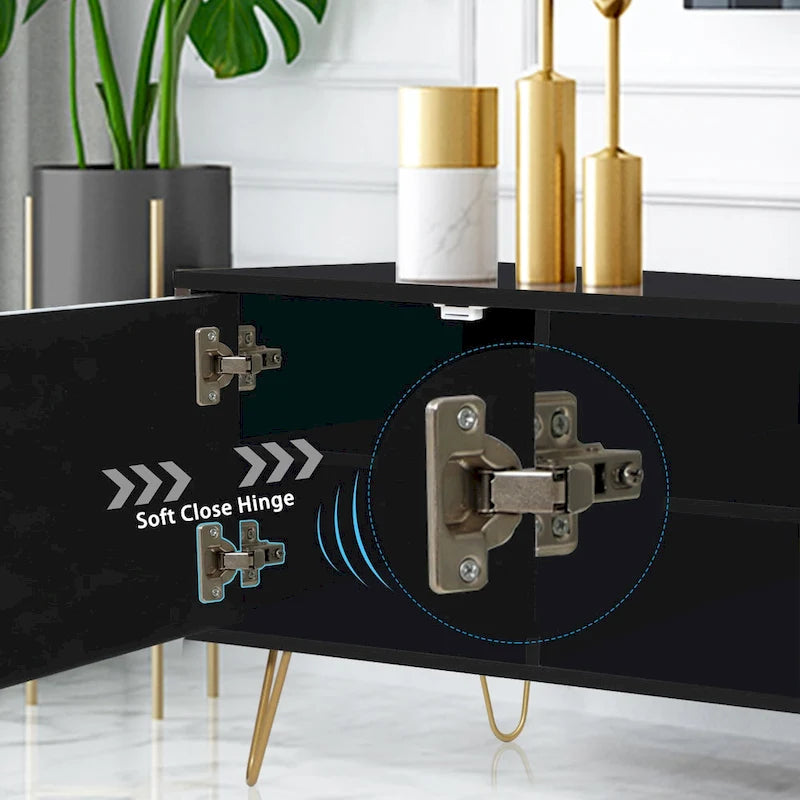 Mueble de TV moderno blanco/negro con estante abierto — Capacidad para TV de hasta 55", montaje para 2 personas