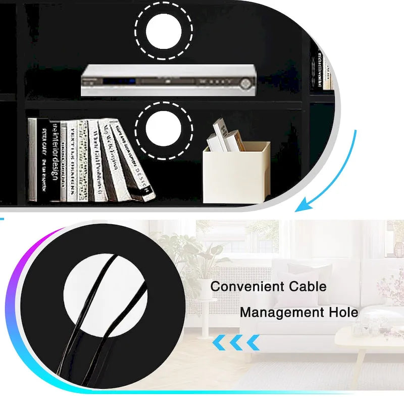 Mueble de TV moderno blanco/negro con estante abierto — Capacidad para TV de hasta 55", montaje para 2 personas