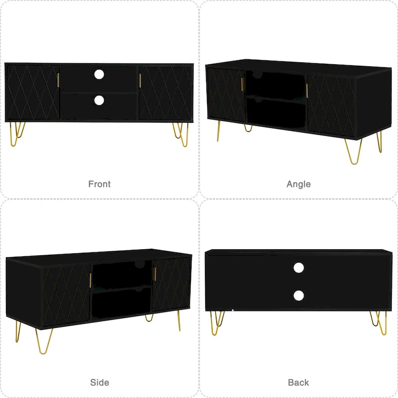 Mueble de TV moderno blanco/negro con estante abierto — Capacidad para TV de hasta 55", montaje para 2 personas