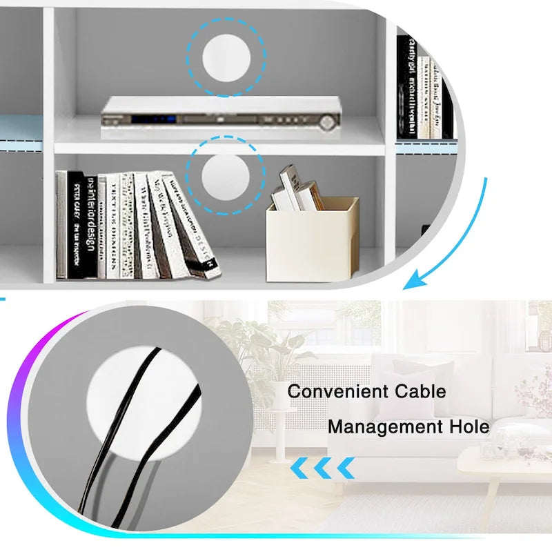 Mueble de TV moderno blanco/negro con estante abierto — Capacidad para TV de hasta 55", montaje para 2 personas