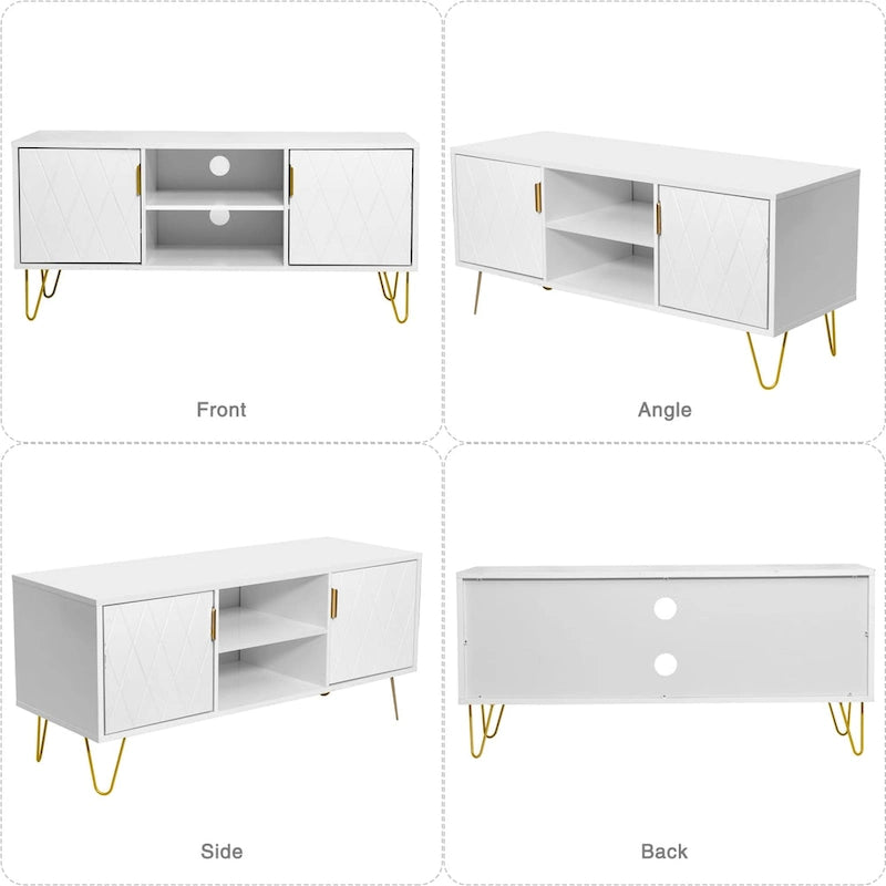 Mueble de TV moderno blanco/negro con estante abierto — Capacidad para TV de hasta 55", montaje para 2 personas