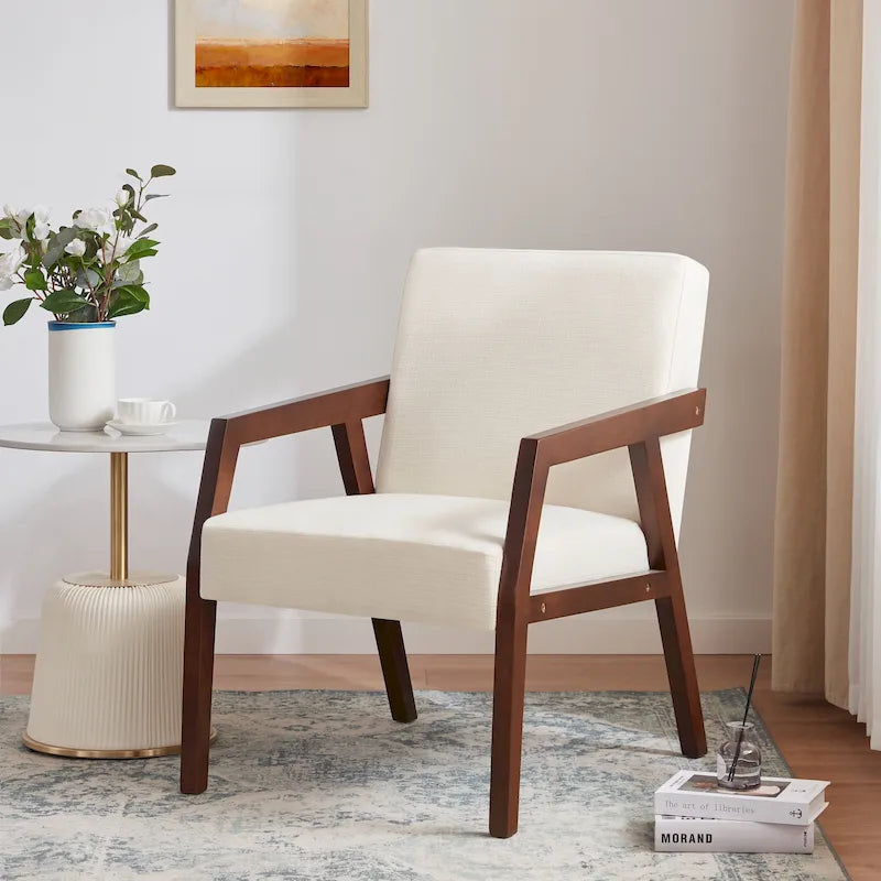 Sillón individual tapizado Mid-Century en marrón, blanco y azul