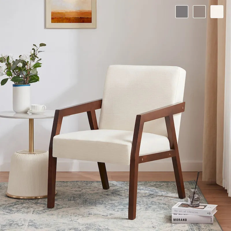 Sillón individual tapizado Mid-Century en marrón, blanco y azul