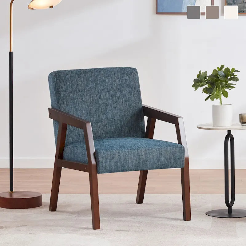 Sillón individual tapizado Mid-Century en marrón, blanco y azul