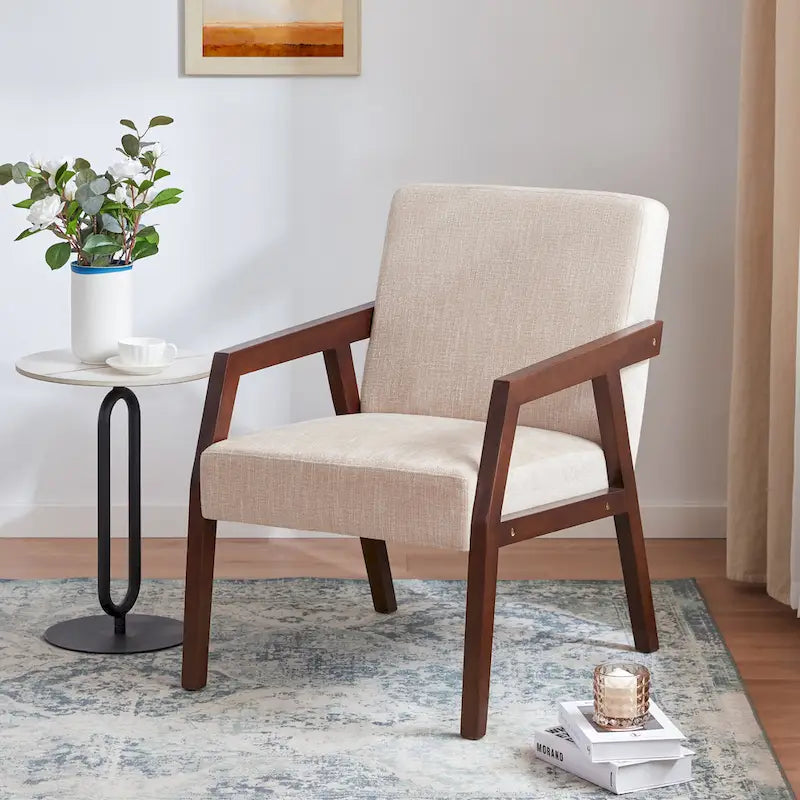 Sillón individual tapizado Mid-Century en marrón, blanco y azul