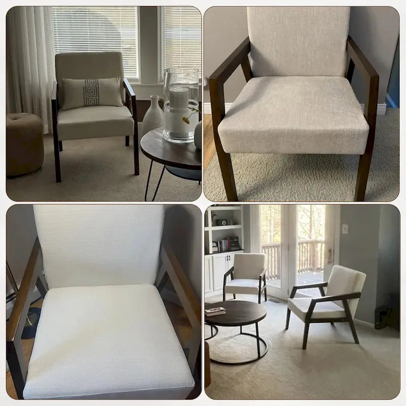 Sillón individual tapizado Mid-Century en marrón, blanco y azul