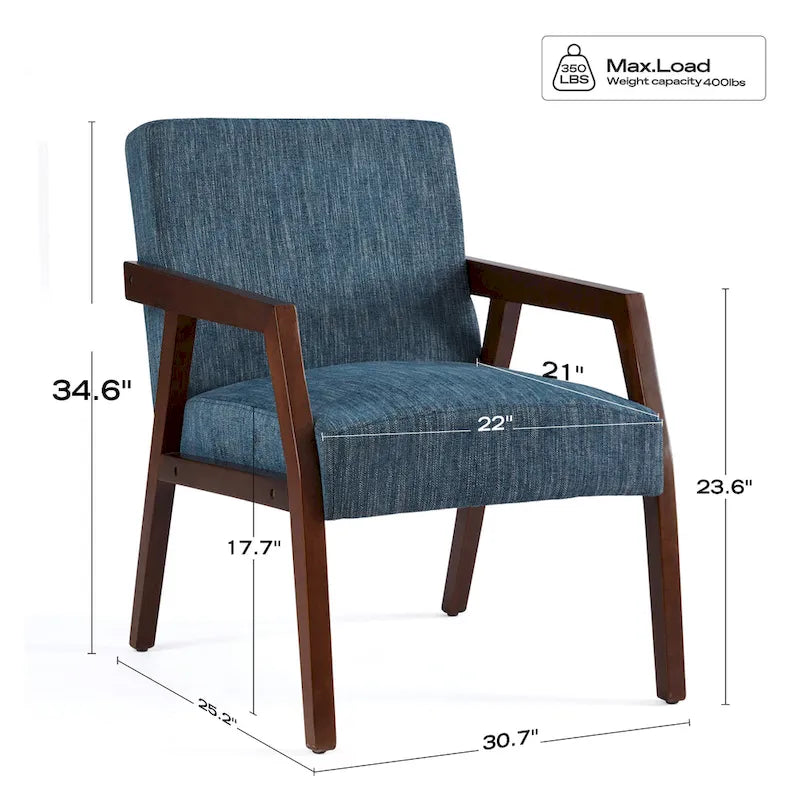 Sillón individual tapizado Mid-Century en marrón, blanco y azul