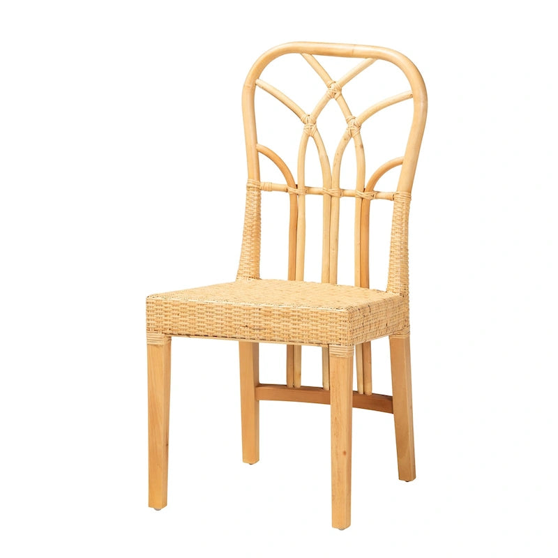 Silla de comedor de ratán marrón natural y roble, un asiento