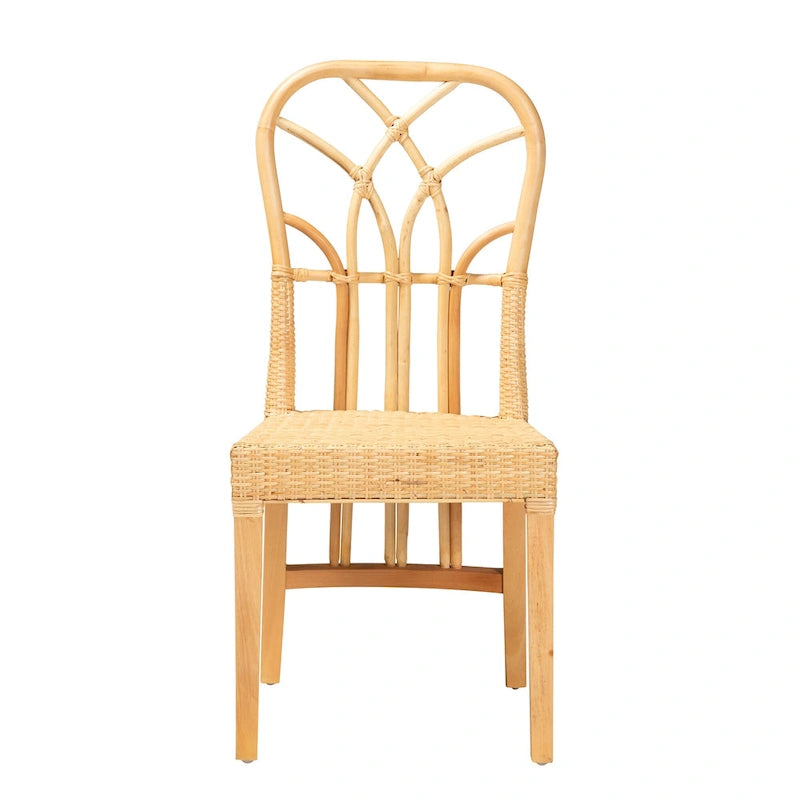 Silla de comedor de ratán marrón natural y roble, un asiento