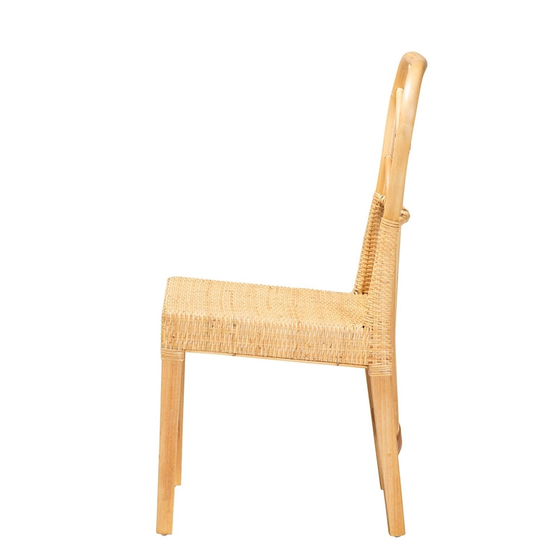 Silla de comedor de ratán marrón natural y roble, un asiento