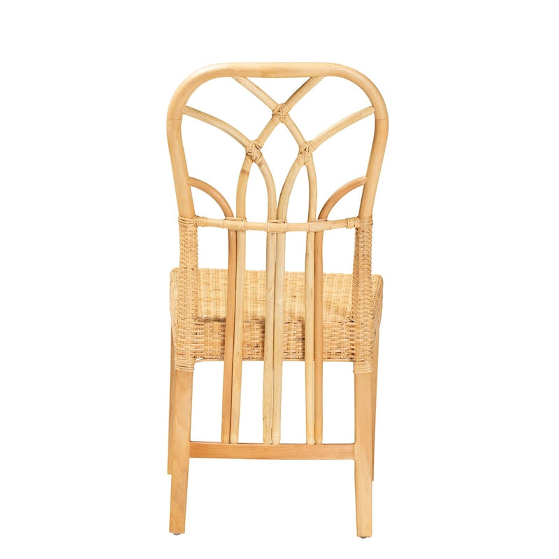 Silla de comedor de ratán marrón natural y roble, un asiento