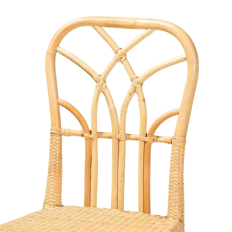 Silla de comedor de ratán marrón natural y roble, un asiento